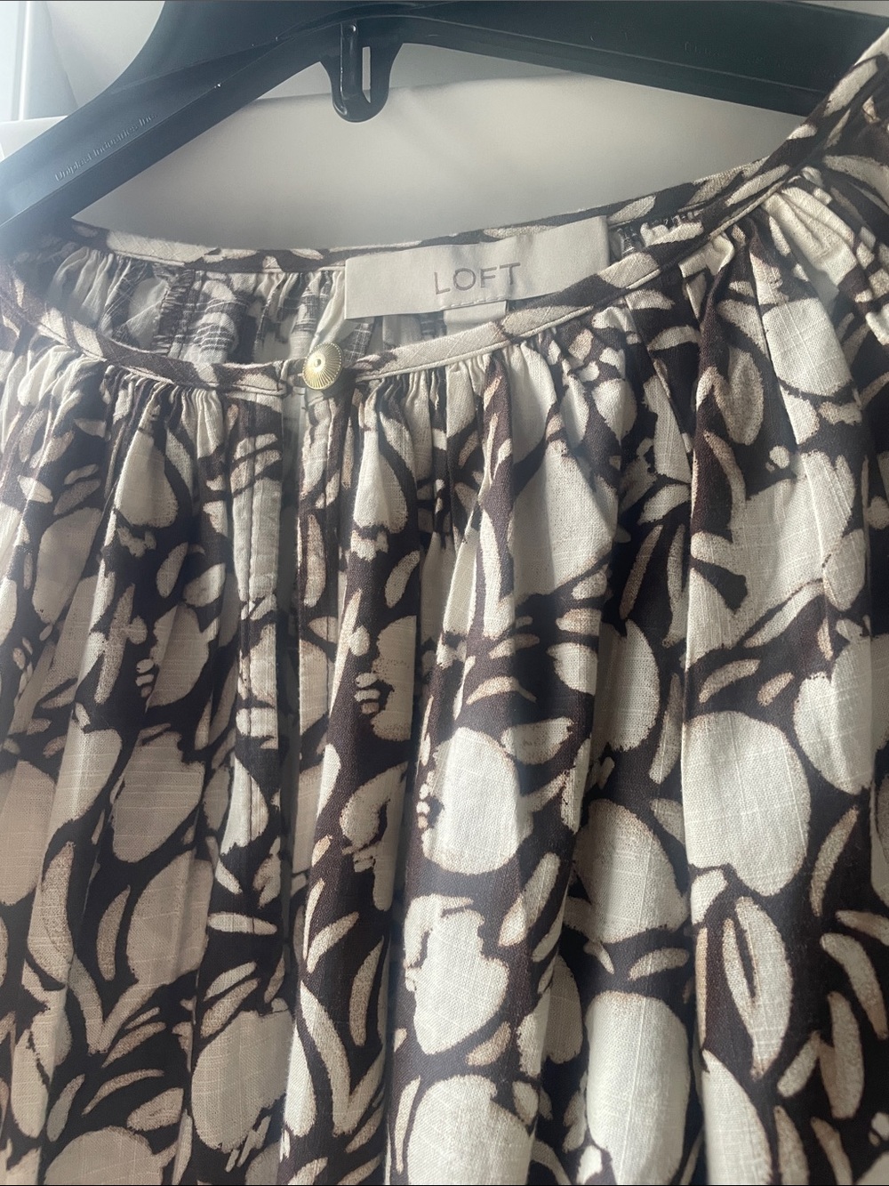 LOFT Black and Cream Floral-Print A-Line Skirt